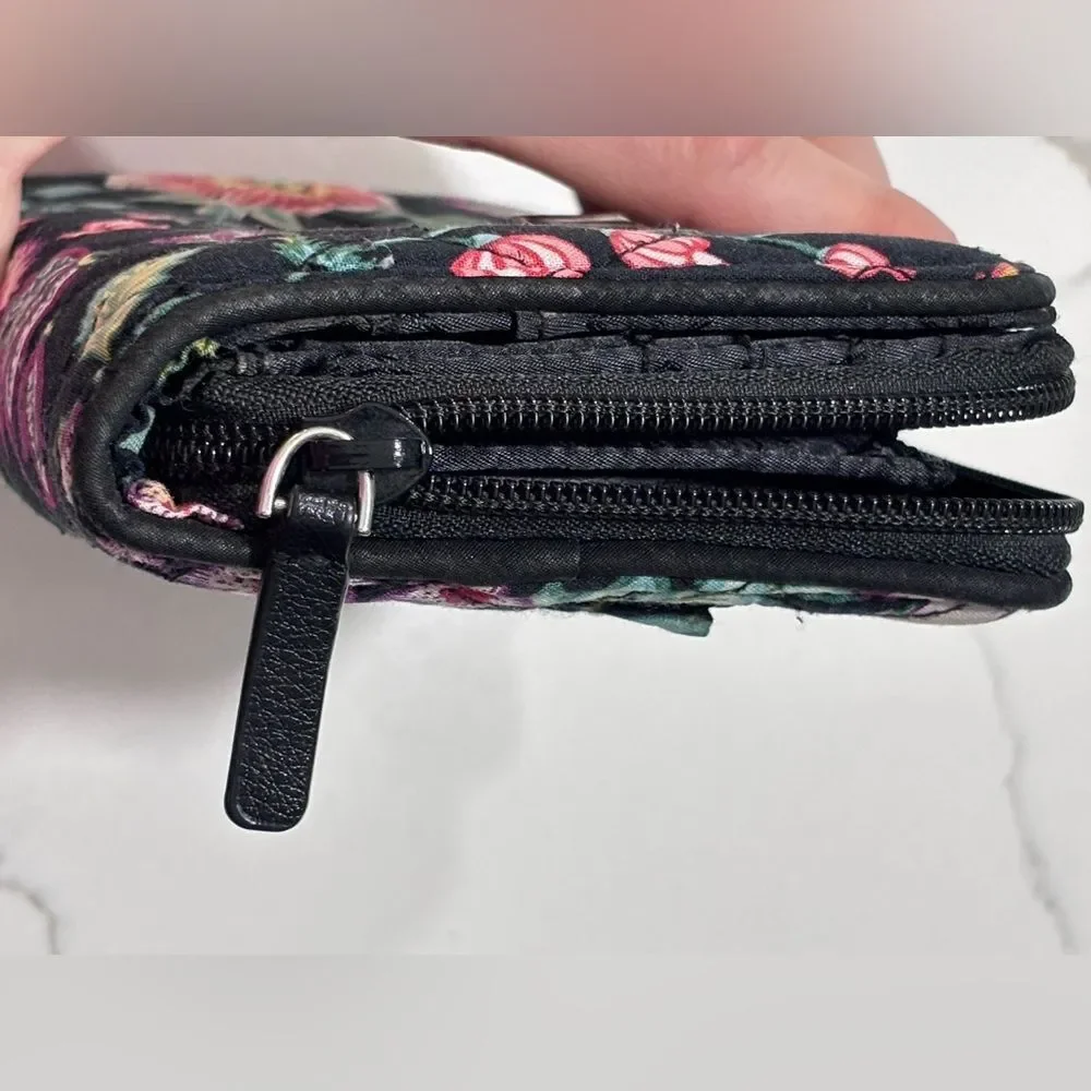 Vera Bradley | Victorian Vines RFID Turnlock Wallet Womens Floral Black …
